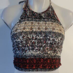 Womens Ecote Black Multicolor Tribal Print Sleeveless Smocked Halter Top S